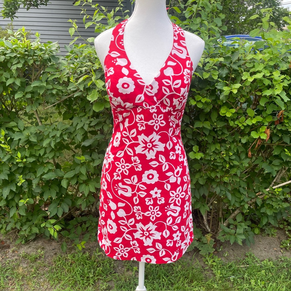 Vintage Reversible Dress Hawaiian Floral Red M